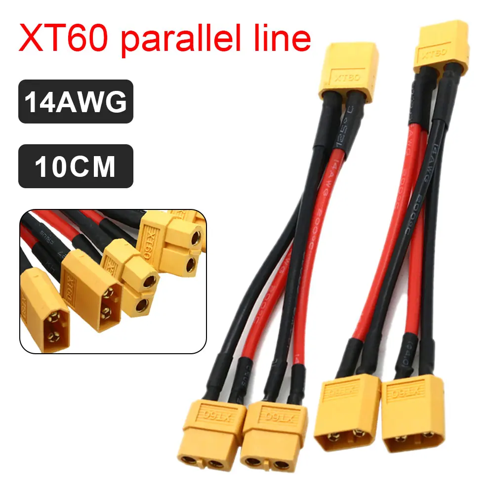 Conector de bateria paralelo XT60 Cabo macho e fêmea Divisor de extensão dupla Fio de silicone para carregador de bateria RC 14AWG