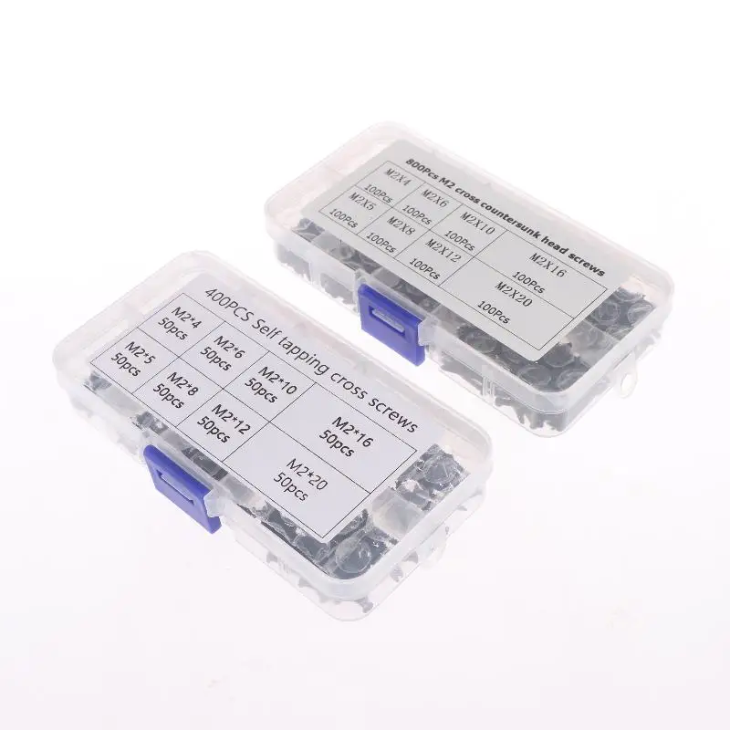 400/800PCS/1 Juego M2 Kit surtido de tornillos autorroscantes negros Tornillos de bloqueo y tornillos para madera
