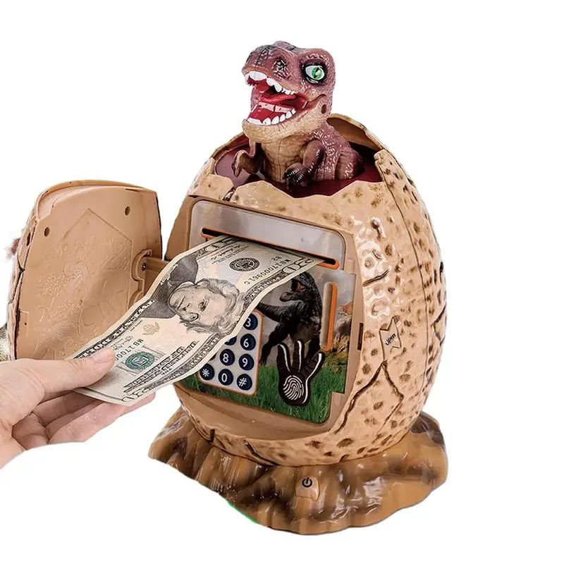 Dinosaur Money Bank for Kids, Brinquedos DIY depósito de dinheiro, Caixa de poupança eletrônico, 3in 1, impressão digital, senha