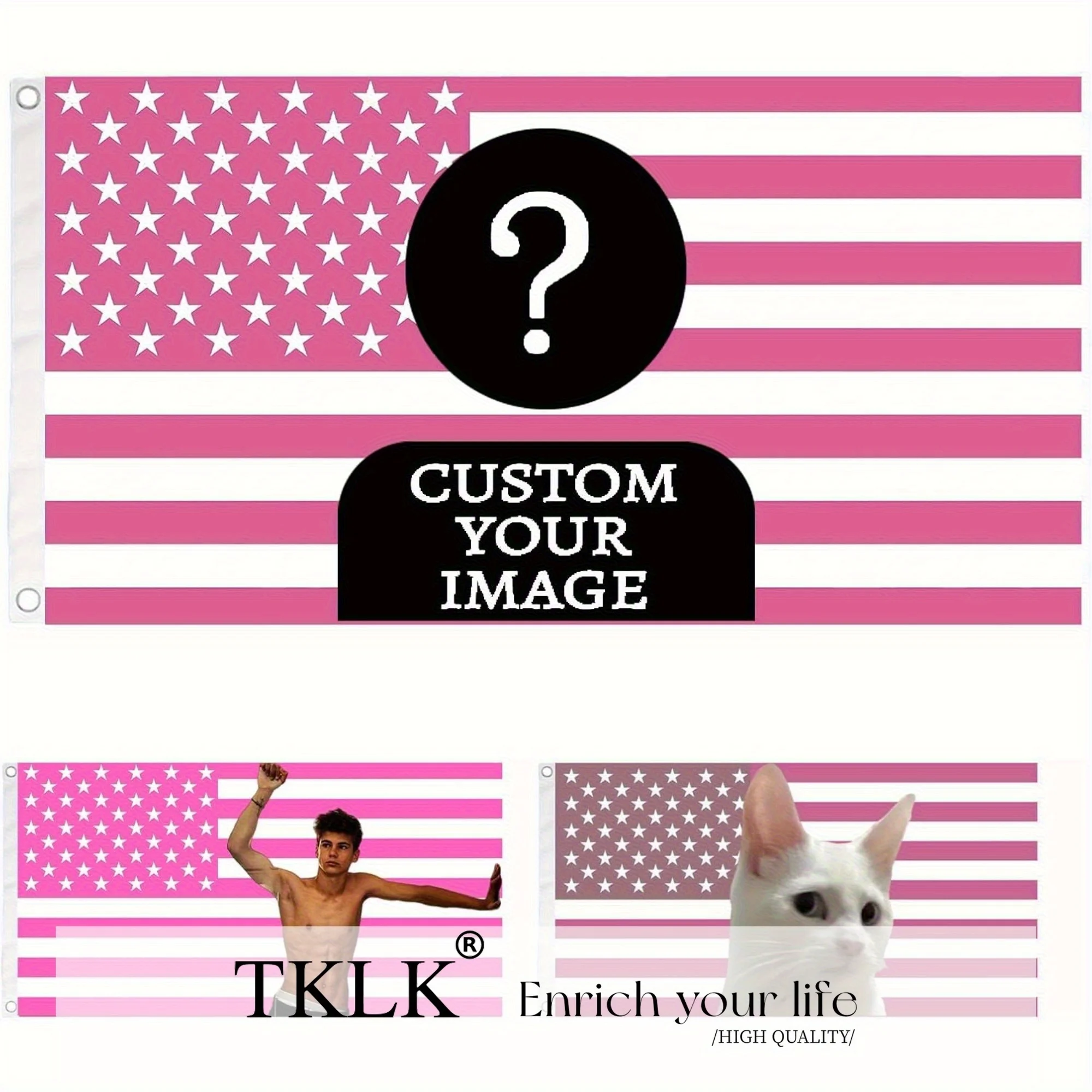 1 szt. Personalizowana Klasyczna Flaga Amerykańska w Kolorach Różowo-Czarnych, 90x150cm - Własny Tekst i Logo, Dekoracja Ogrodowa na Zewnątrz, Patriotyczna Dekoracja Ogrodowa