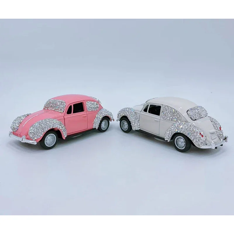 Mini Car Figurines Sparkling Diamonds Vintage Car Atures Decoration Inside Car Interior Vintage Car Metal Model Home Decor