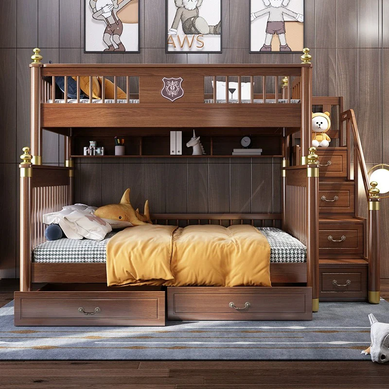 سرير أطفال صيني جديد سرير بطابقين من الخشب الصلب بالكامل وسرير بطابقين للأطفال والأولاد