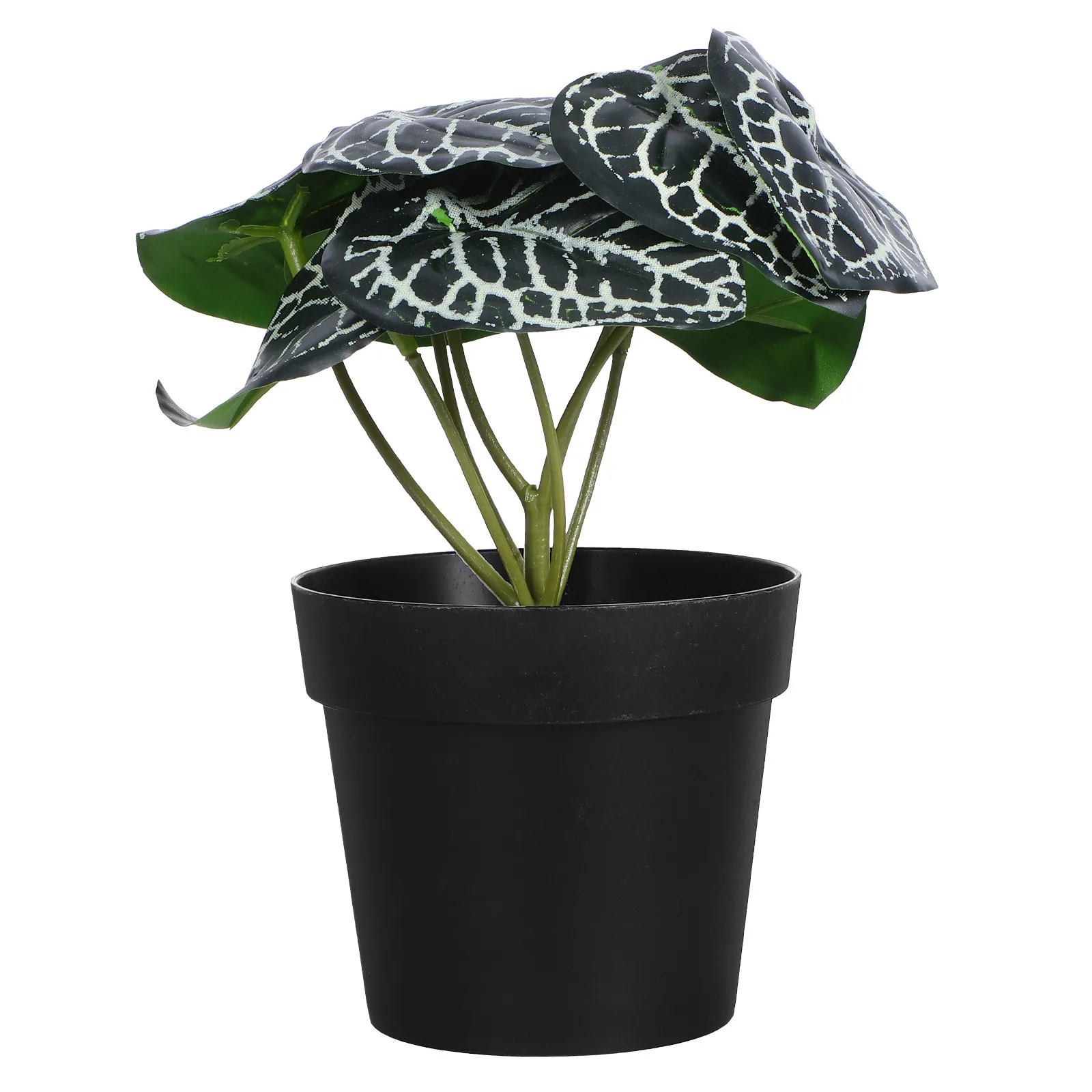 Mini Desktop Artificial Green Plant Faux Potted Bonsai with 8 Detailed Vein Leaves for Office Desk Home Decor Realistic No Water