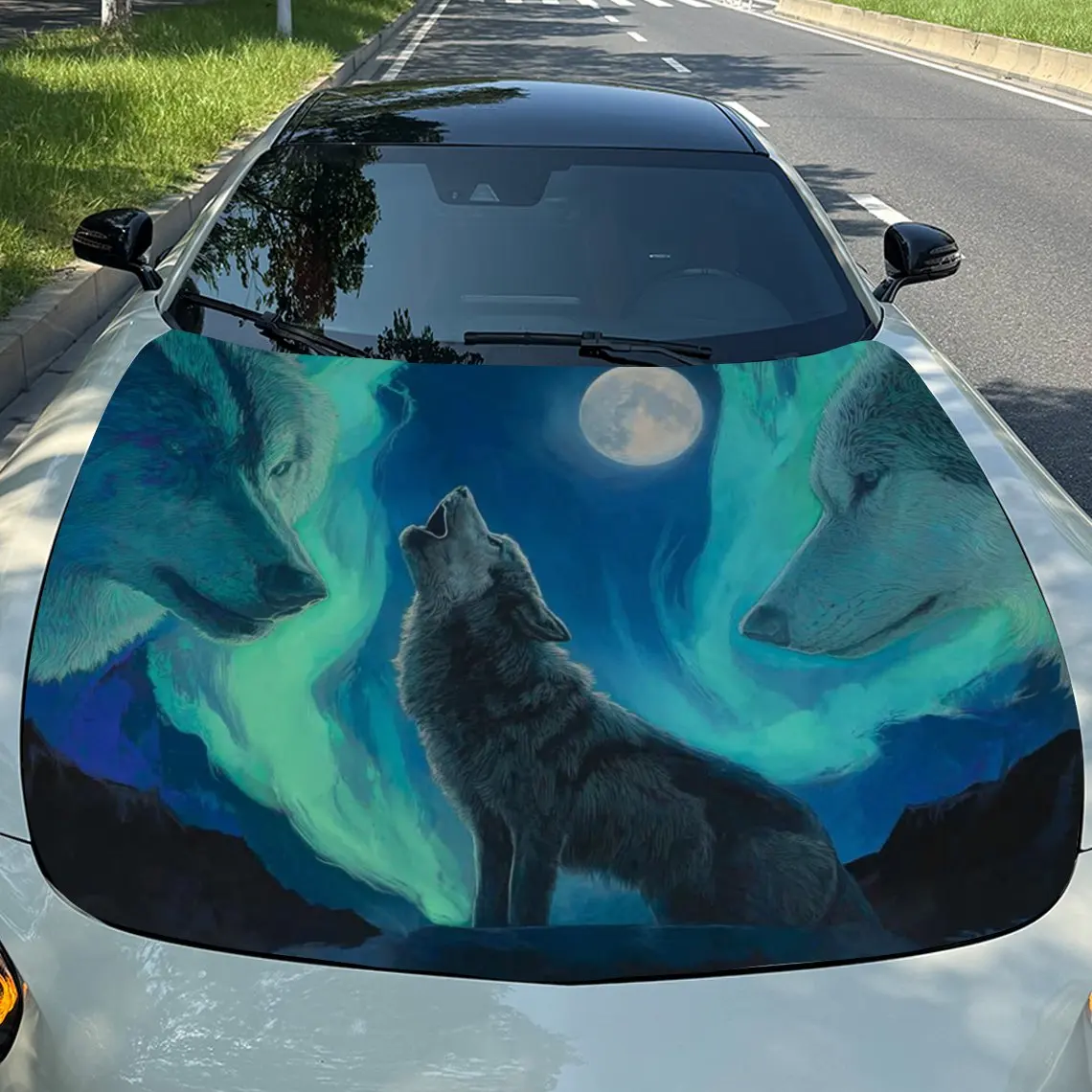 

Howling Wolf Car Hood PVC Sticker, Durable Vinyl Wrap Film Suitable For Most Vehicles, Car Hood Protective Film Gift