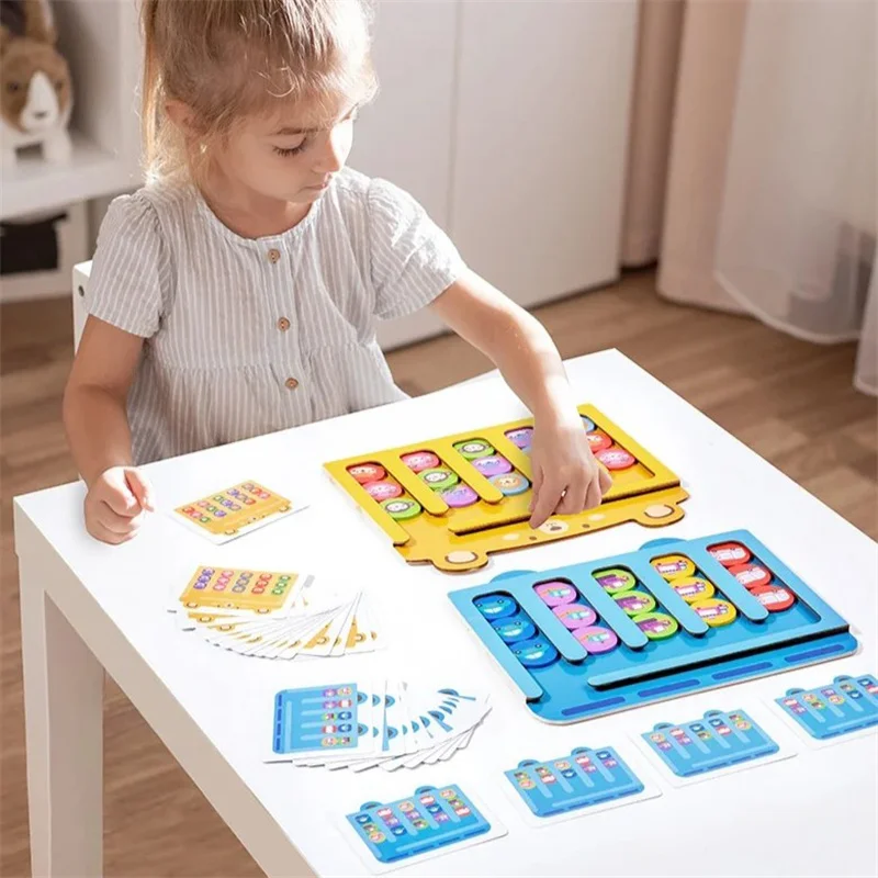 เด็ก Montessori ของเล่นไม้สี Cognitive Board สัตว์รถสองด้านเกมจับคู่ปฏิสัมพันธ์ของเล่นเพื่อการศึกษาของขวัญ