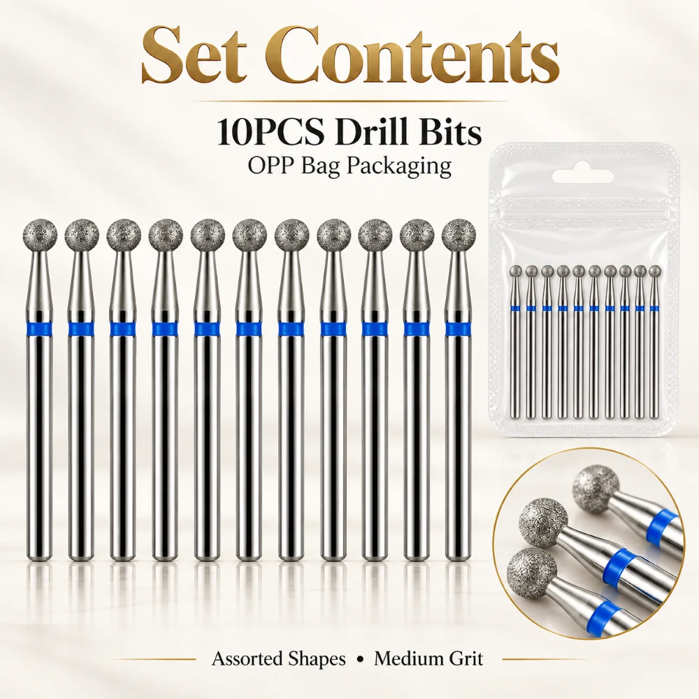 10PCS Diamond Nail Drill Bit 1.5-5mm Set Milling Cutter For Manicure Pedicure Cuticle Cleaning Burr Remover Gel Bits Nail Prep