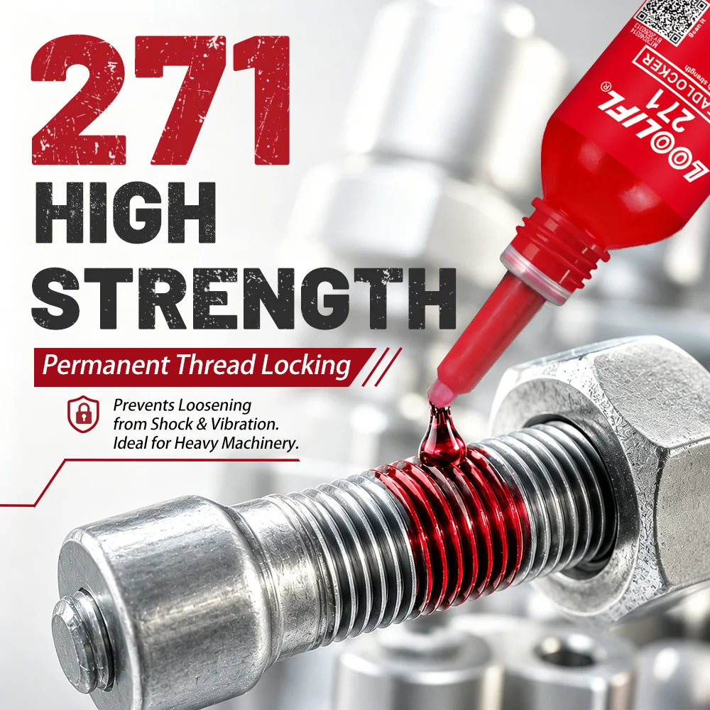 3/6 PCS LOOLIFL 271 Red Threadlocker High Strength Anaerobic Adhesive Heat Resistant Anti-Vibration Bolt Seal Glue for Car Engine Industrial Machinery Screws