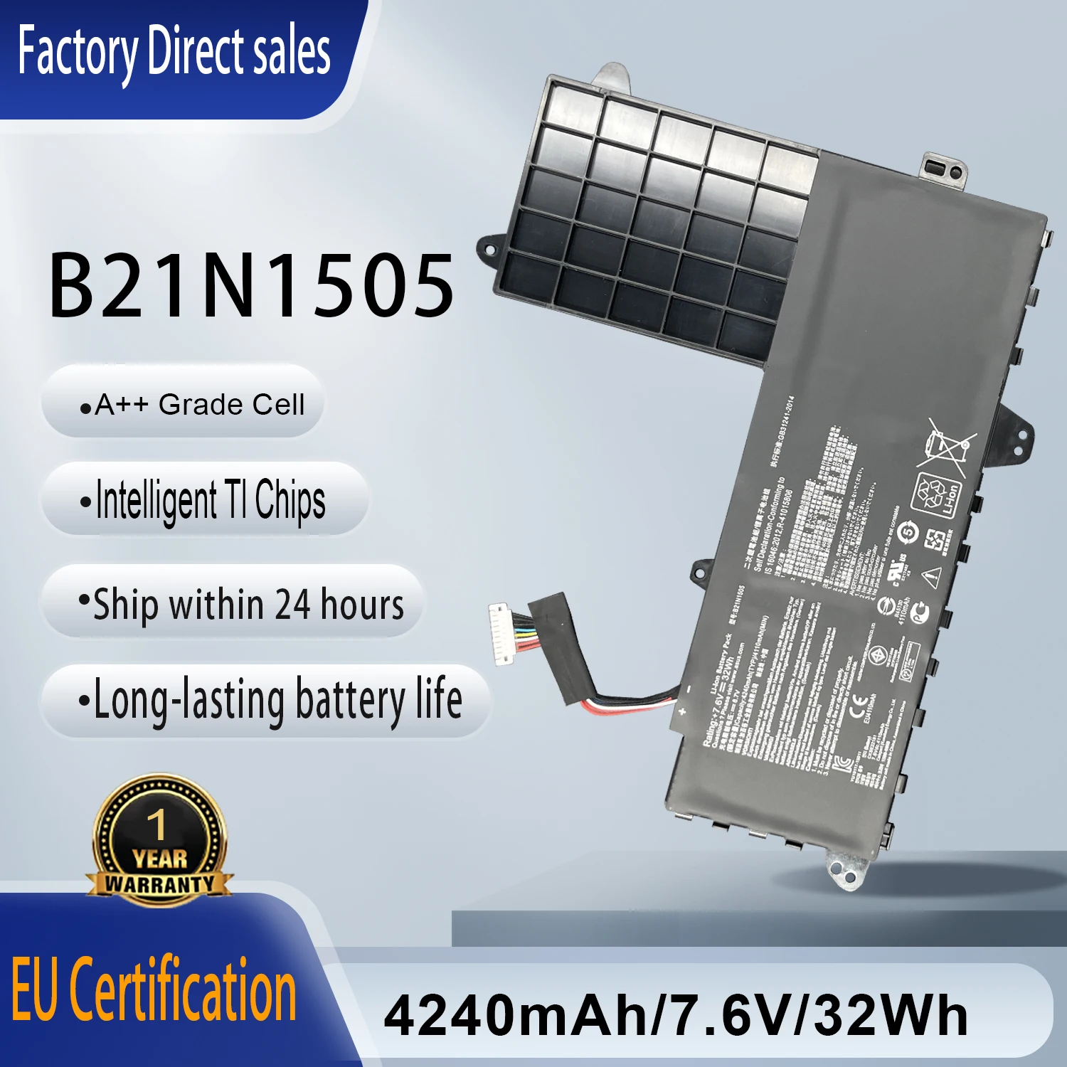 New LaptopBattery B21N1505 For ASUS VivoBook E402 E402M E402MA E402S E402SA E502S E502S E502SA E402N Series 0B200-01400200 7.6V
