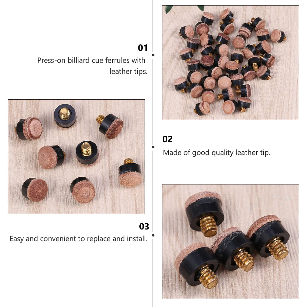 

20 pcs Pool Cue Screw-on Tips Billiard Cues Ferrules Hard Replacement Accessories Snooker Ball Control Durability Easy