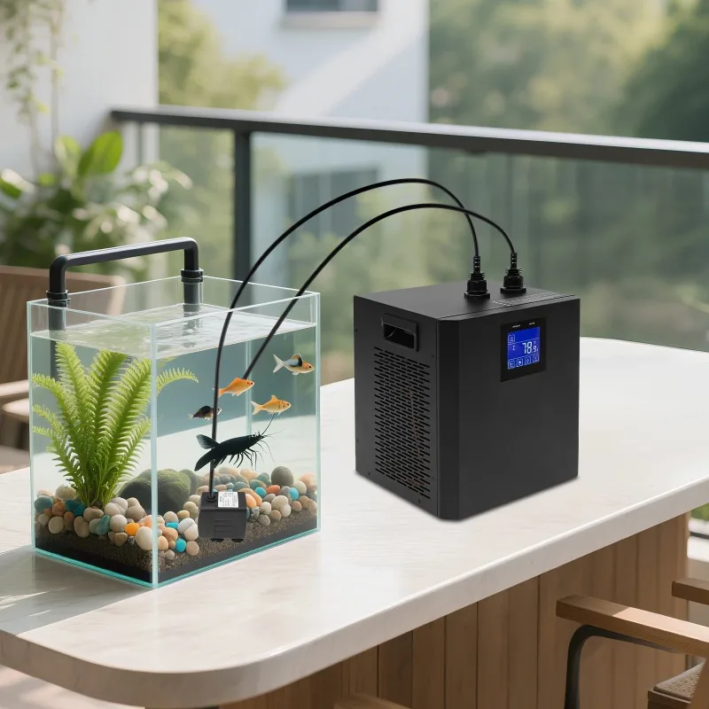 250W 300L Black Aquarium Water Chiller Machine, Free Standing Rectangle Fish Tank Chiller for Families, Aquariums, Hotels, etc