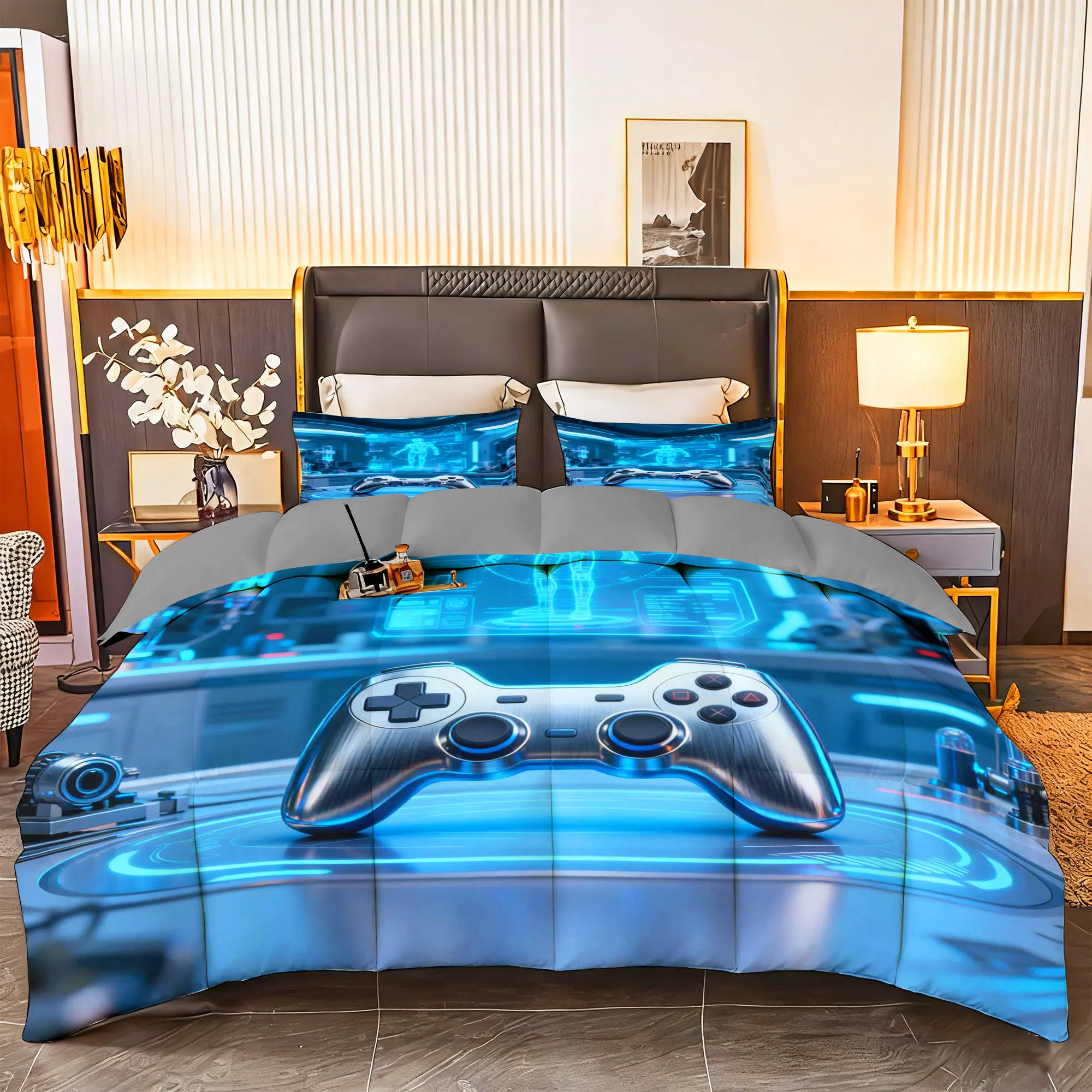 

3pcs Gamer Gaming Comforter Bedding Set-1pc Comforter + 2pcs Pillowcases Soft Breathable for Home Decor（Gamepad 03）