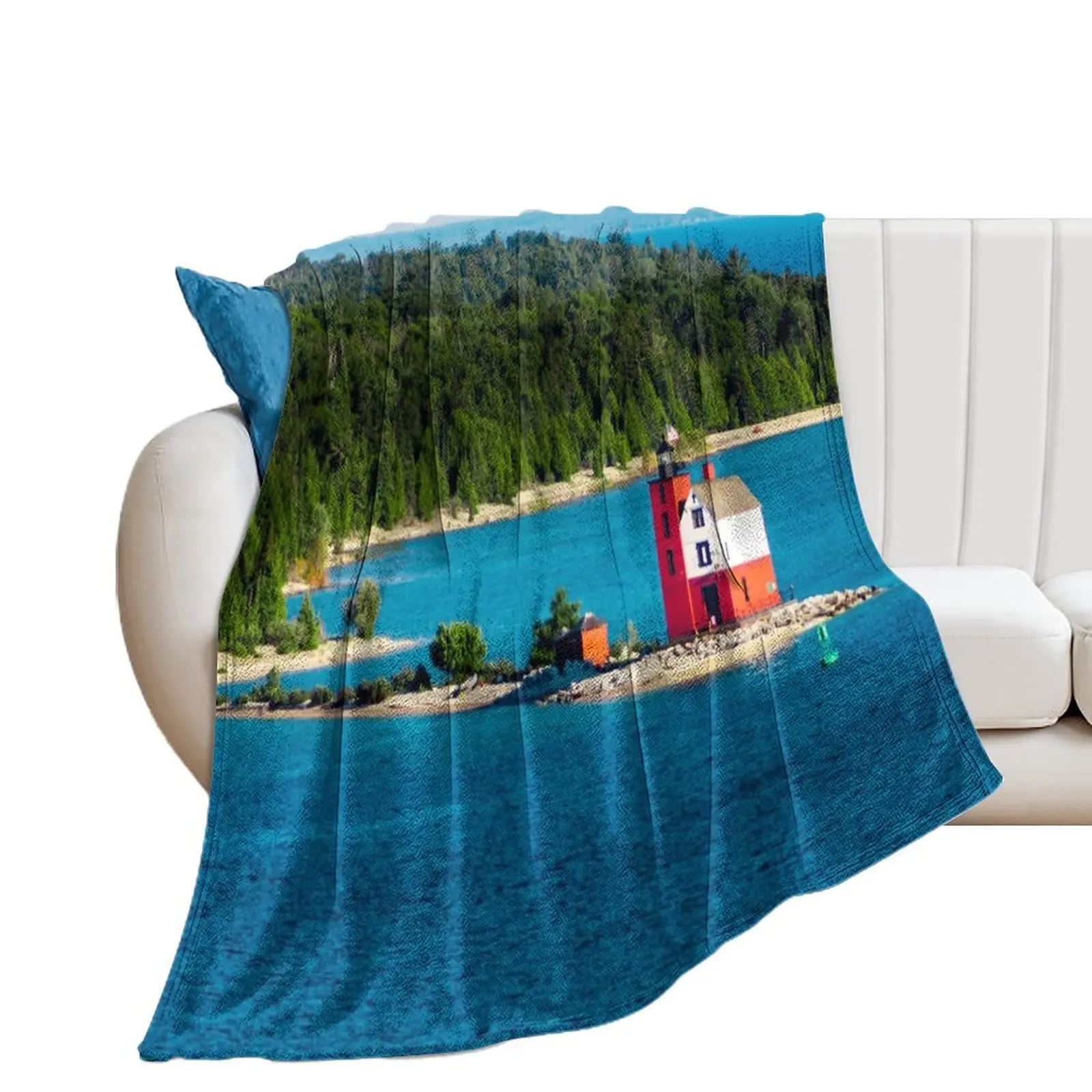 

Round Island Light watching over Lake Michigan on Mackinac Island Throw Blanket anime Quilt Blankets