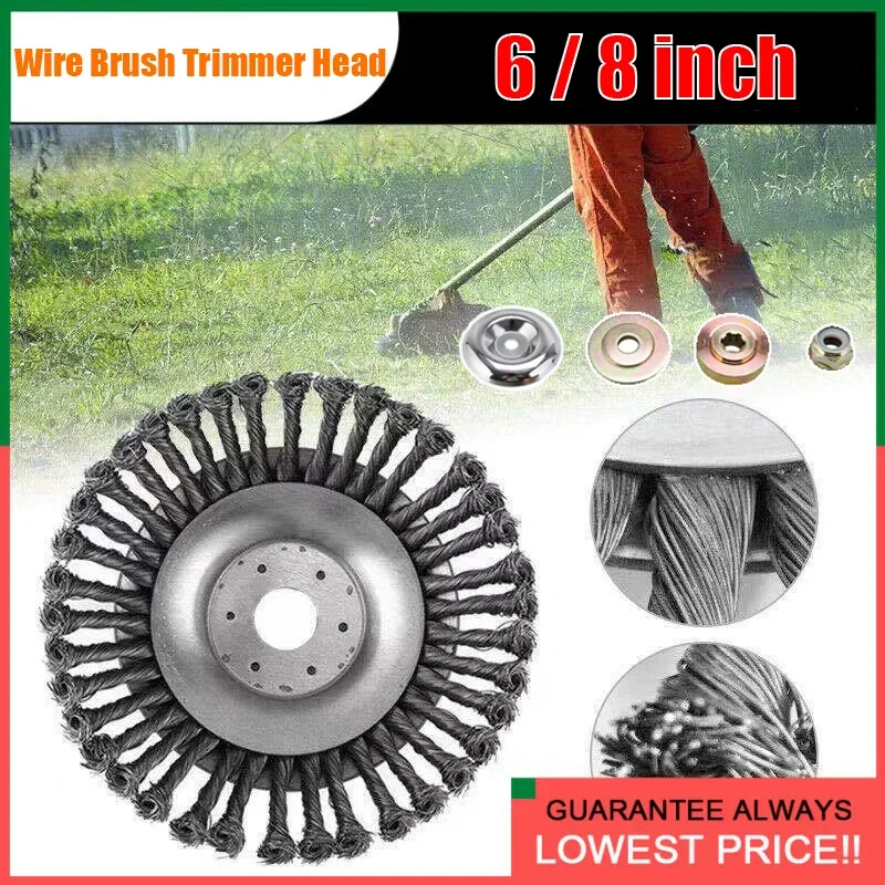 

6/8inch Wire Brush Trimmer Head Steel Universal Grass Trimmer Blade Head with Lawnmower Blade Adapter Garden Tool