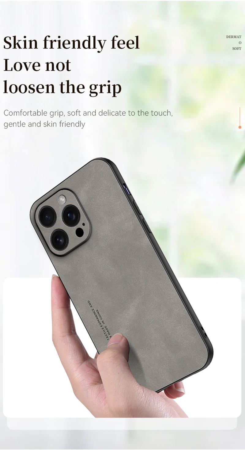 Luxuriöse Schaffell-Leder-Handyhülle für iPhone 17, 16, 15, 14, 13, 12, 11, Pro Max Plus XS mit Kameraobjektivschutz, matte Rückseite – Detail 4