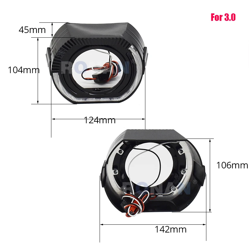 Ronan 2.5/3inch BM Sport LED Black Shrouds Square Guide Angel Eyes Car Styling  DRL Halo Ring for Bi-xenon Bi-led Lens