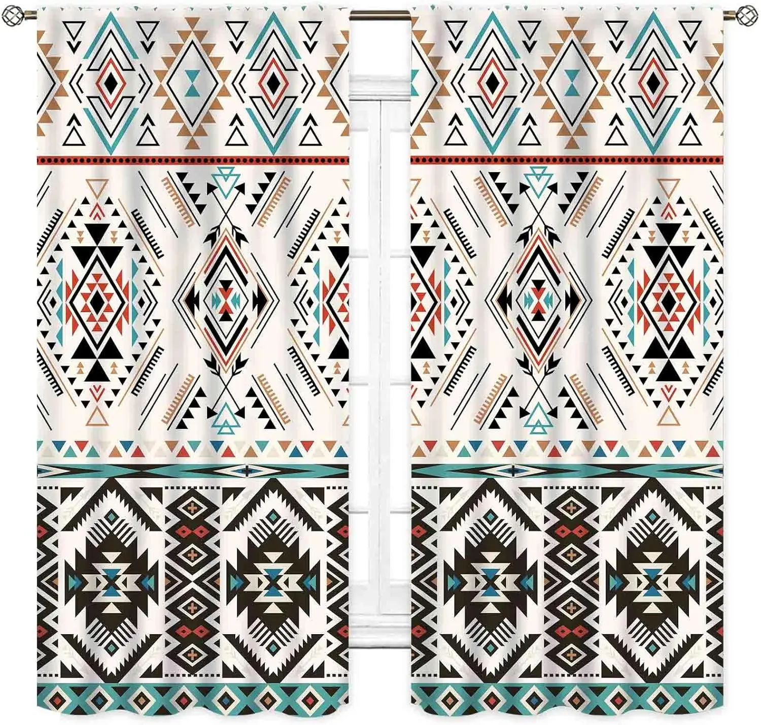 Aztec Curtains, Boho Southwestern Natvie Tribal American Ethnic Western Abstract Geometric Vintage Retro Window Drapery Bedroom
