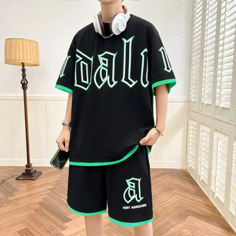 

Youth Fashion Short Sleeve T-Shirt&Shorts 2025 Summer Tracksuit 2 Piece Suit Men's Sets Sportswear Top Tees