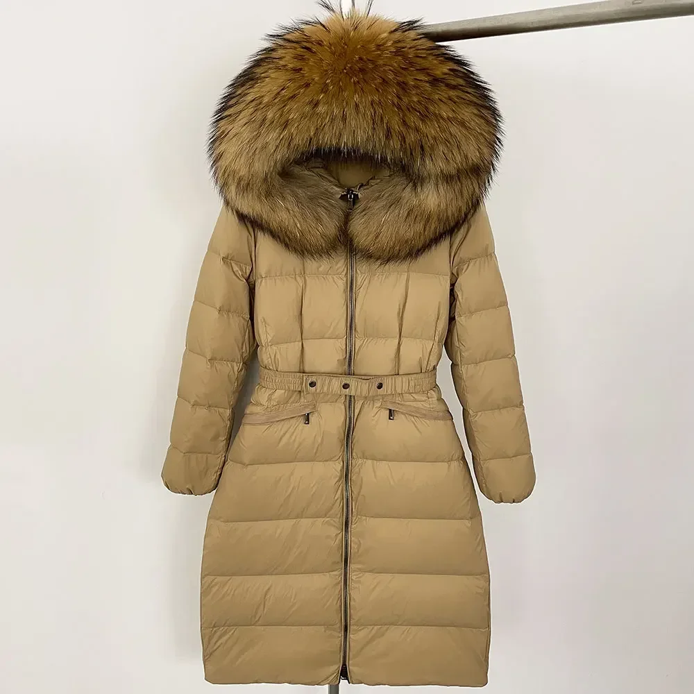 2025 شتاء جديد ريال الراكون الفراء الأبيض بطة أسفل معطف الطبيعية الثعلب الفراء طوق مقنعين سميكة الإناث عادية طويلة سترة منفوخة النساء #2