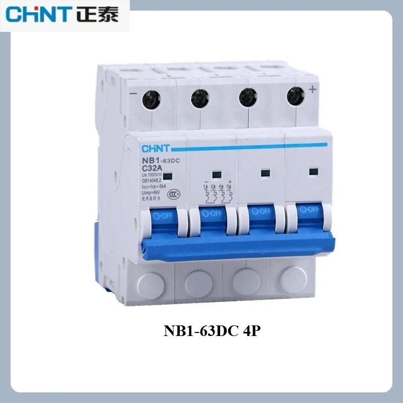 

Chint NB1-63DC DC1000V, Solar PV Combiner Box Breaker - 4P 10A-63A Breaking, DIN Rail-Mountable DC Circuit Breaker