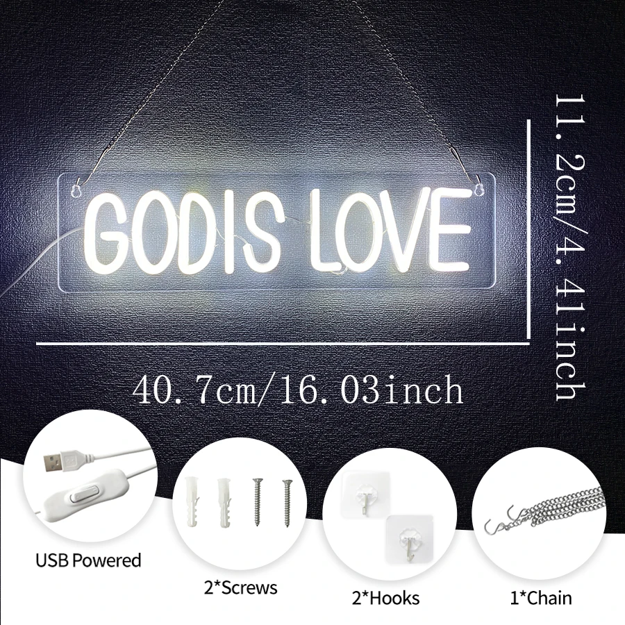 God Is Love Led Neon Sign, Used For Wall Decor, Bedroom Living Room Church Wedding Wall Lamp, The Best Gift For Devout Believers