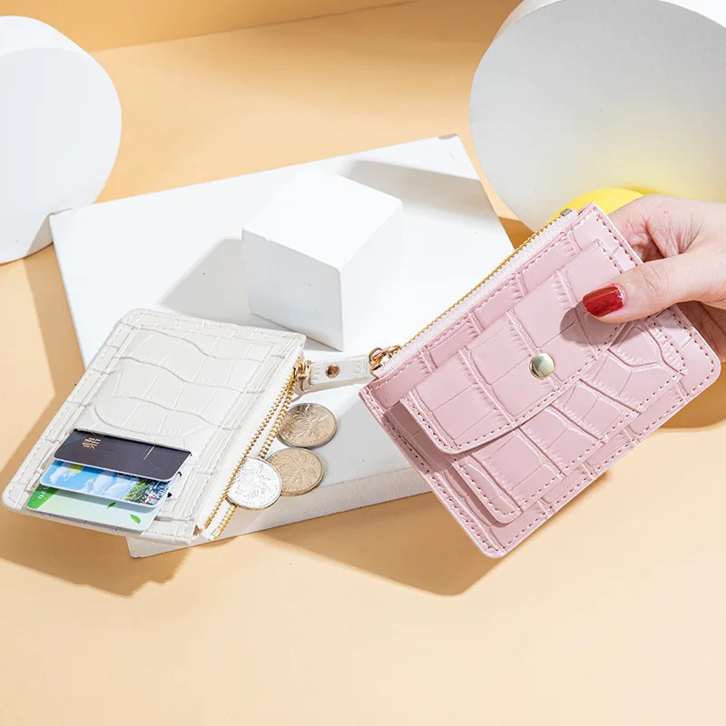 

Мини-кошельки с застежкой, однотонный держатель для нескольких карт, женский простой кожаный женский кошелек для монет, короткие кошельки, тонкий маленький кошелек на молнии с застежкой