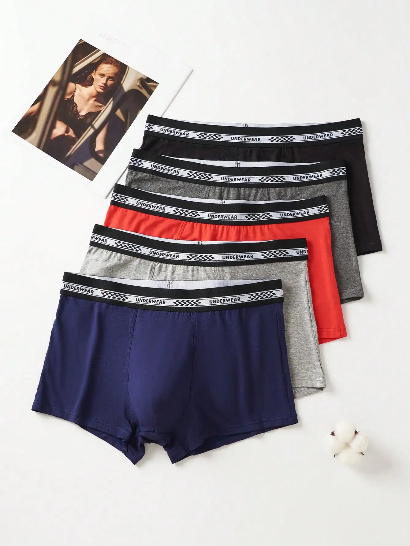 

5 шт. мужских однотонных трусов-боксеров с надписью на поясе