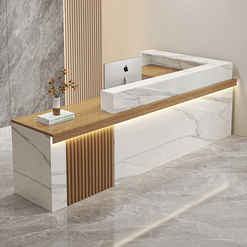 

Modern Simple Reception Desks Nordic Cream Style Solid Wood Cashier Desk Outfit Shop Beauty Salon Furniture Balcão Recepção FYRD