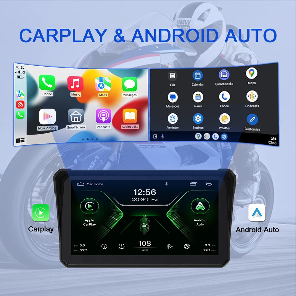 6 بوصة المحمولة دراجة نارية DVR لتحديد المواقع والملاحة IPX8 شاشة LCD مقاومة للماء ل CarPlay اللاسلكية أندرويد السيارات مشغل وسائط متعددة