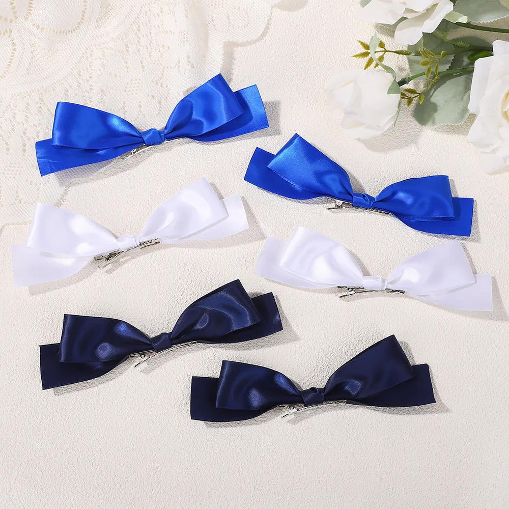 Large Satin Bow Hair Clips Royal Blue Hair Barrettes for School Uniform Party Hair Accessories 2PCS Set Fashion Girl Gifts Cute