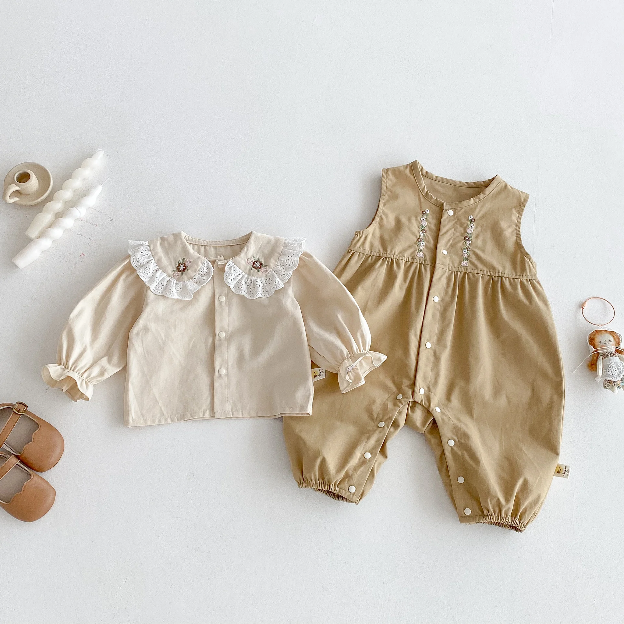 Herbst-Baby-Strampler-Set, Neues Kinder-Baby-Strampler-Set mit Stickerei, 100-Tage- und Erstgeburtstags-Set im Koreanischen Stil, Zweiteiliges Set