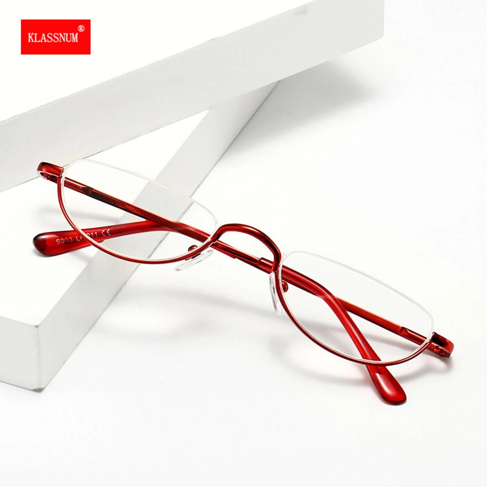 Half Frame Reading Glasses Vintage Women Clear Presbyopia Eyeglasses Men Magnifier Glassware with Degree +1 +1.5 +2 +2.5 +4 Red