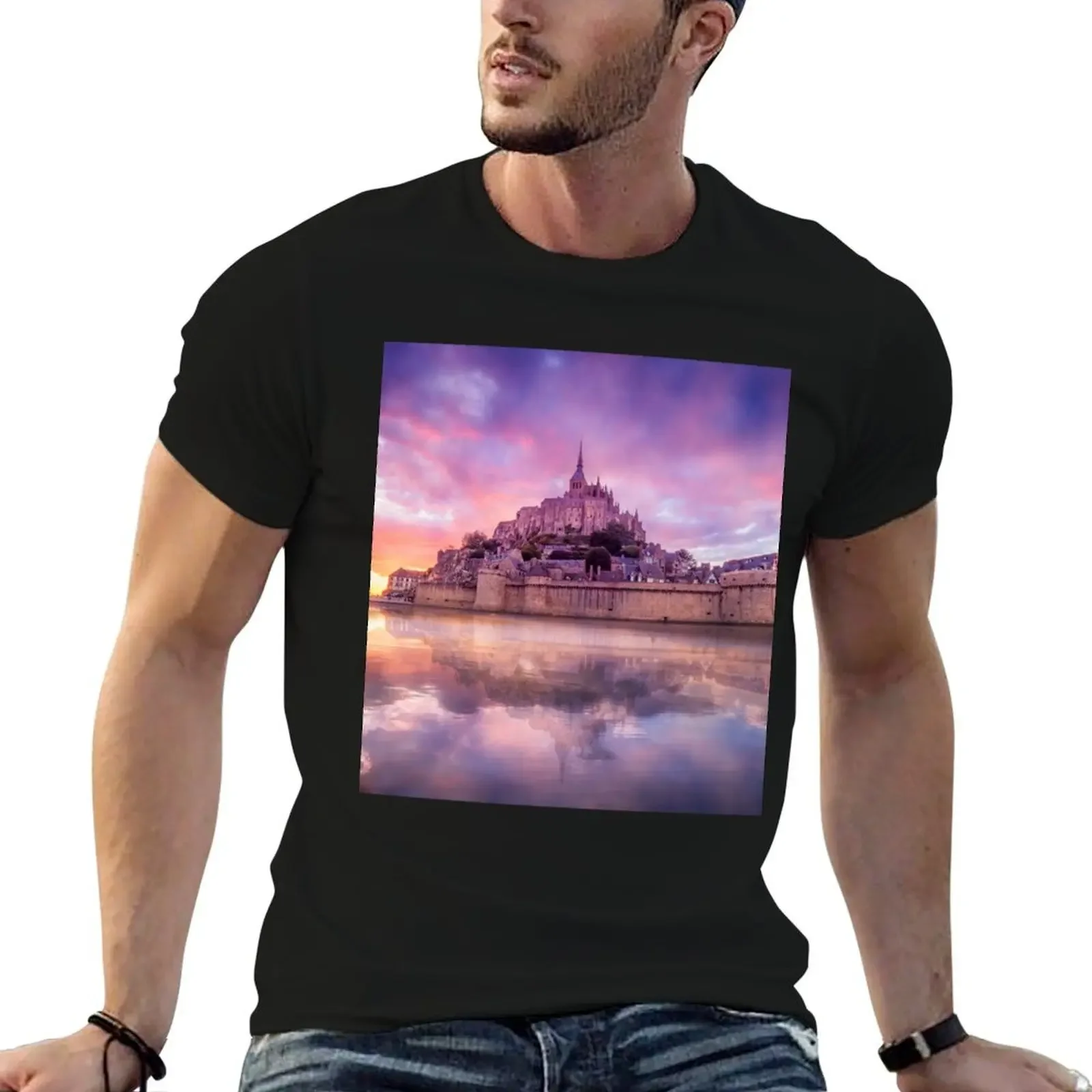 Mont St Michel Fantasy T-Shirt graphic t shirt vintage plus size clothes vintage anime shirt heavyweight t shirts for men