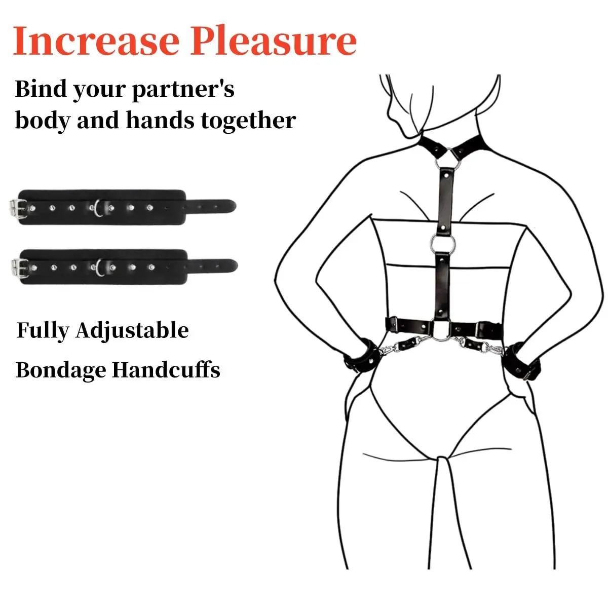 BDSM Bondage Restraints Handcuffs Sex Toys Neck to Wrist Behind Back Adjustable Handcuffs Belt PU Leather for Adult SM Games