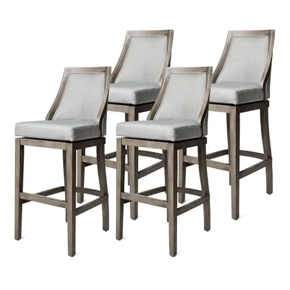 

High Back Barstool Set of 4 Reclaimed Oak Finish with Ash Grey Fabric Swivel Seat Kit Vienna 31 Inch Rotating Bar Height Stool