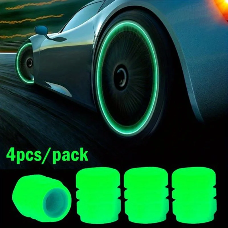 4pcs Luminous Car Tire Valve Cap - Hexagonal Rubber Car Tire Valve Cover Universal Small Car Air Valve Cap Luminous
