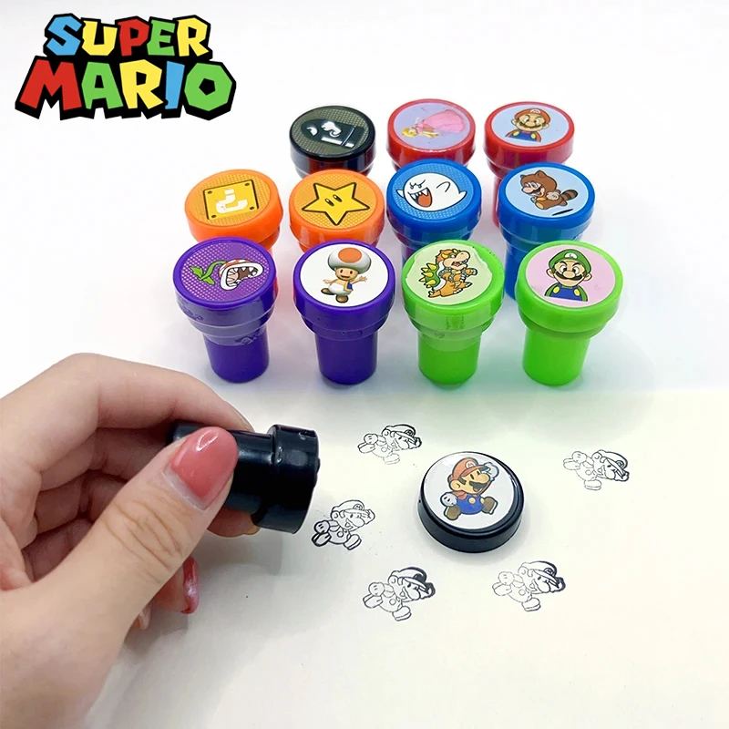 12 Pieces Super Mario Bros Cartoon Stamp Anime Stamp Children\'s Birthday Party Kids Gift