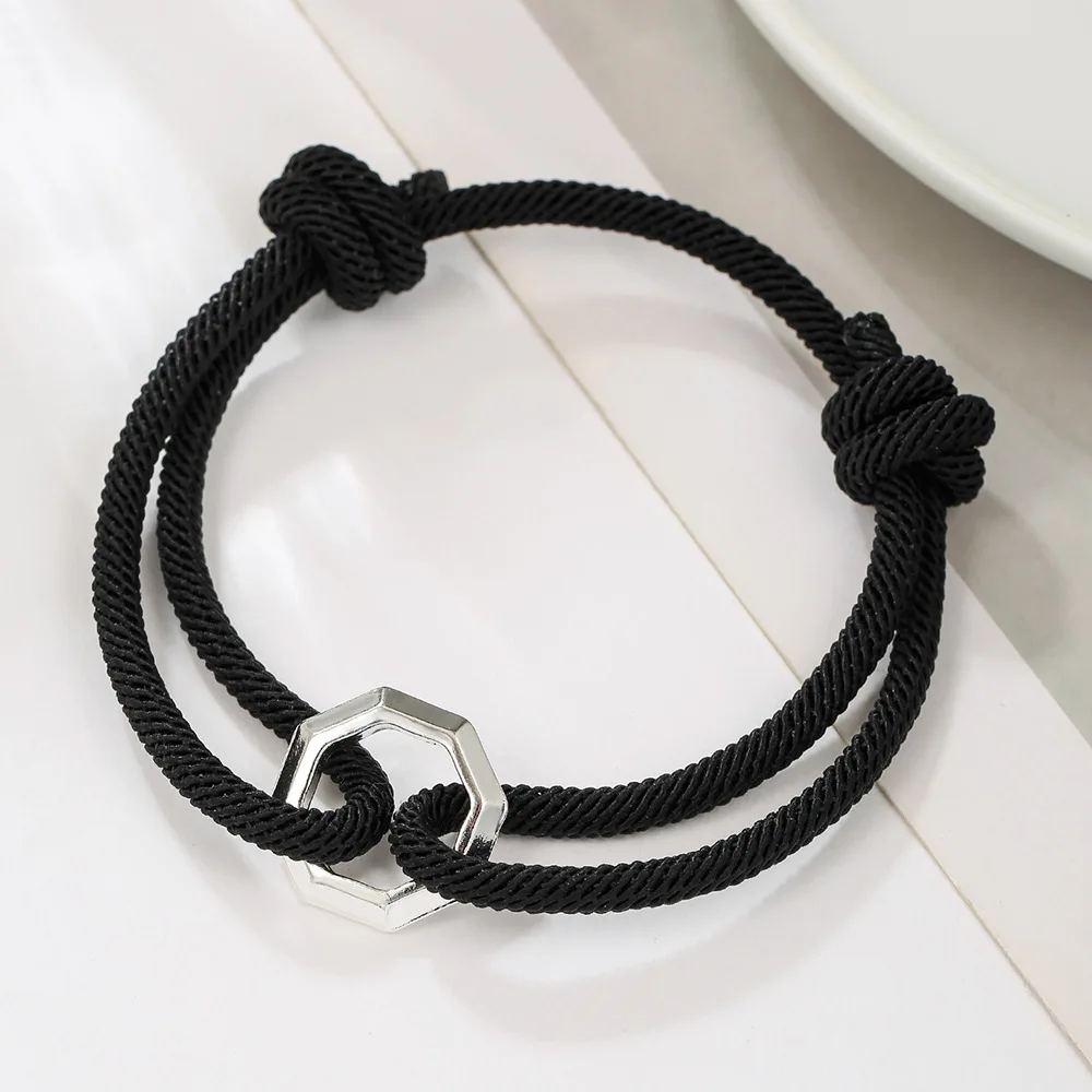 Einfaches Herren-Armband aus geflochtenem Seil, verstellbar, Retro-Stil, unregelmäßiges achteckiges Legierungsarmband, modischer Schmuck, trendige Accessoires – Detail 2