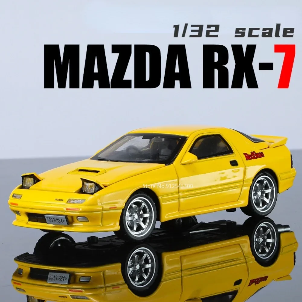 1/32 Initial D Mazda RX7 Alloy Diecast Toy Car Models with Sound Light Scale Model Car Toys for Kids Birthday Collectible Gifts