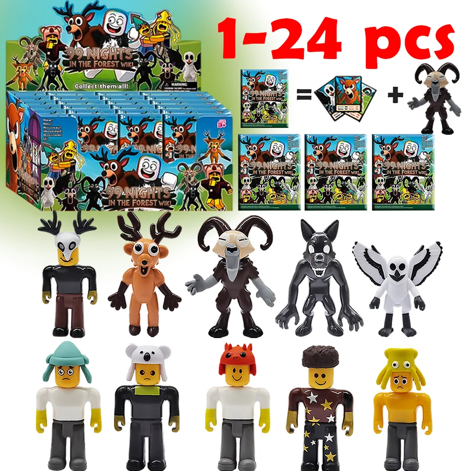 

24 шт., 99 ночей в лесу, слепая коробка, игра ужасов, олень, баран, сова, кемпер, периферийные персонажи, фигурки и украшения