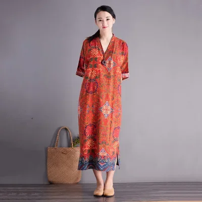 Totem Five-point Sleeve Flanged V-neck Robe