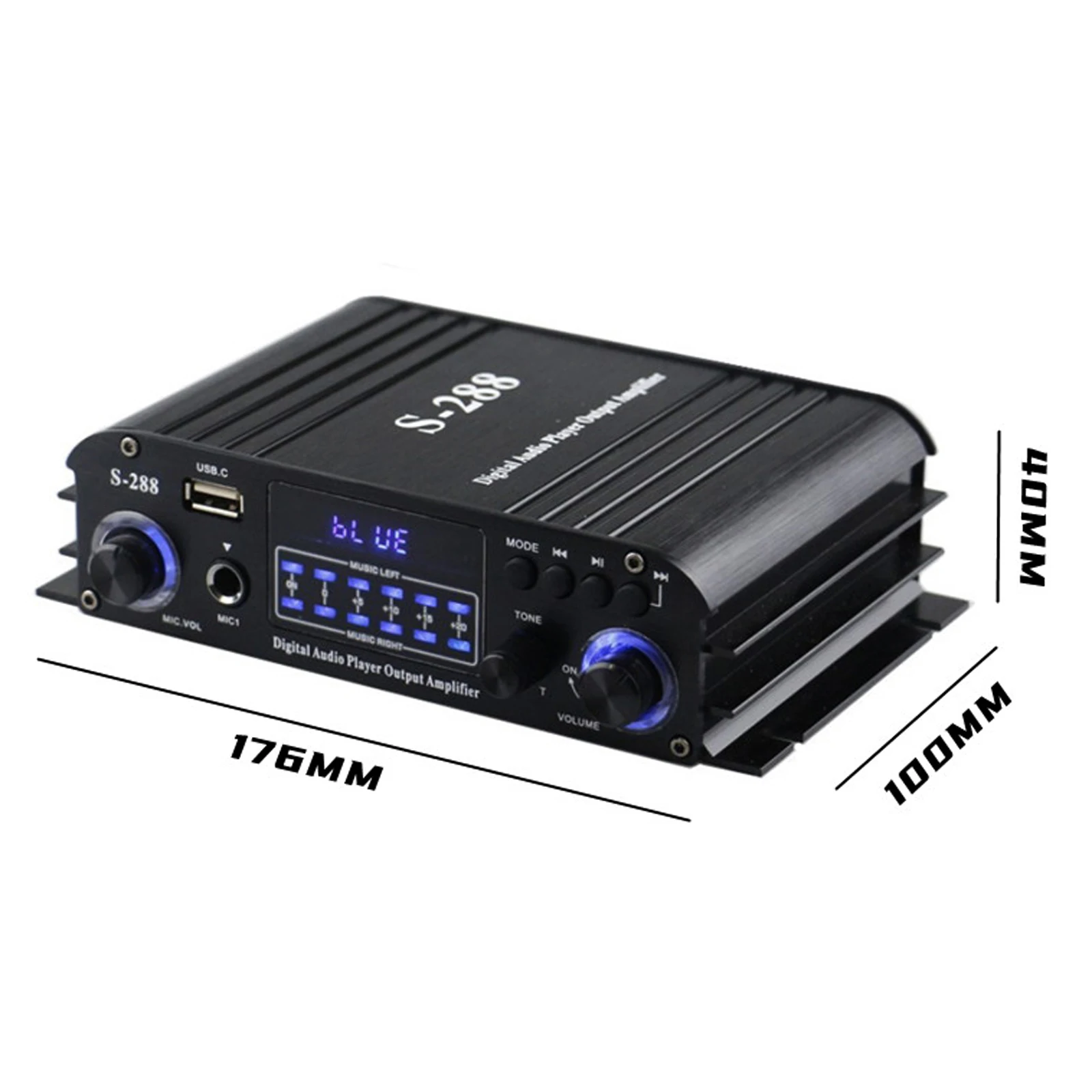 S-288 Mini Audio Power Amplifier 4.1-Channel Digital BT5.0 Amplifier 50W*4 Home Audio Receiver System U Disk Playback MIC Input