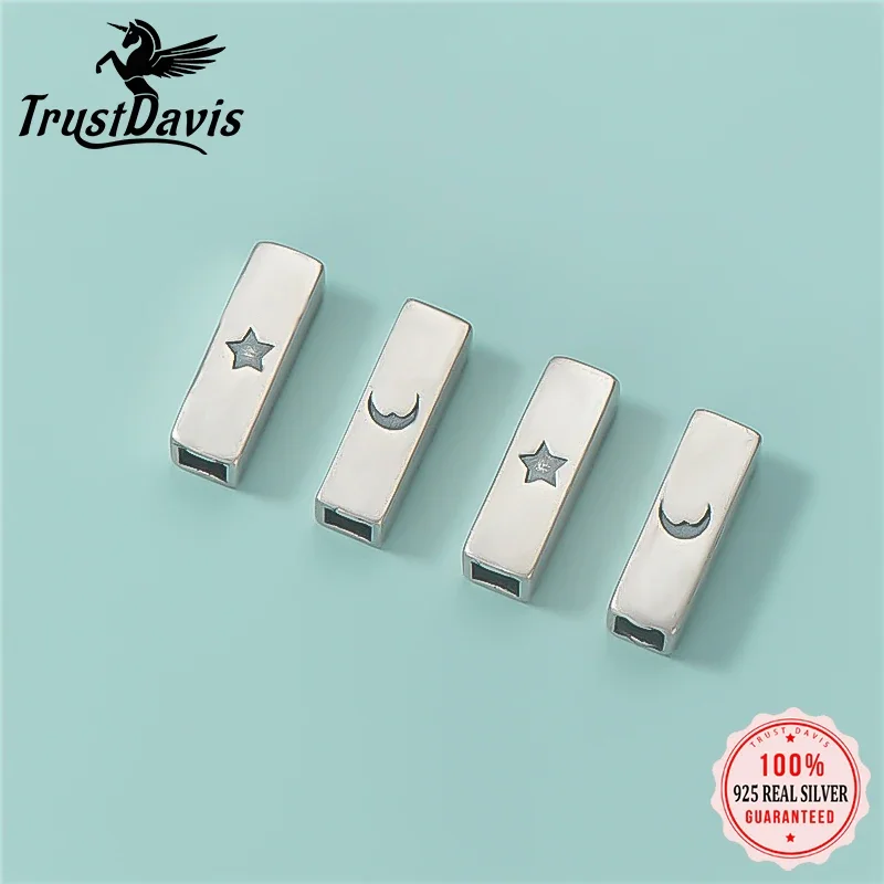 

TrustDavis Real 925 Sterling Silver Fashion Square Moon and Sun Tube Charm Pendant Handmade DIY Accessories Fine Jewelry DZ1686