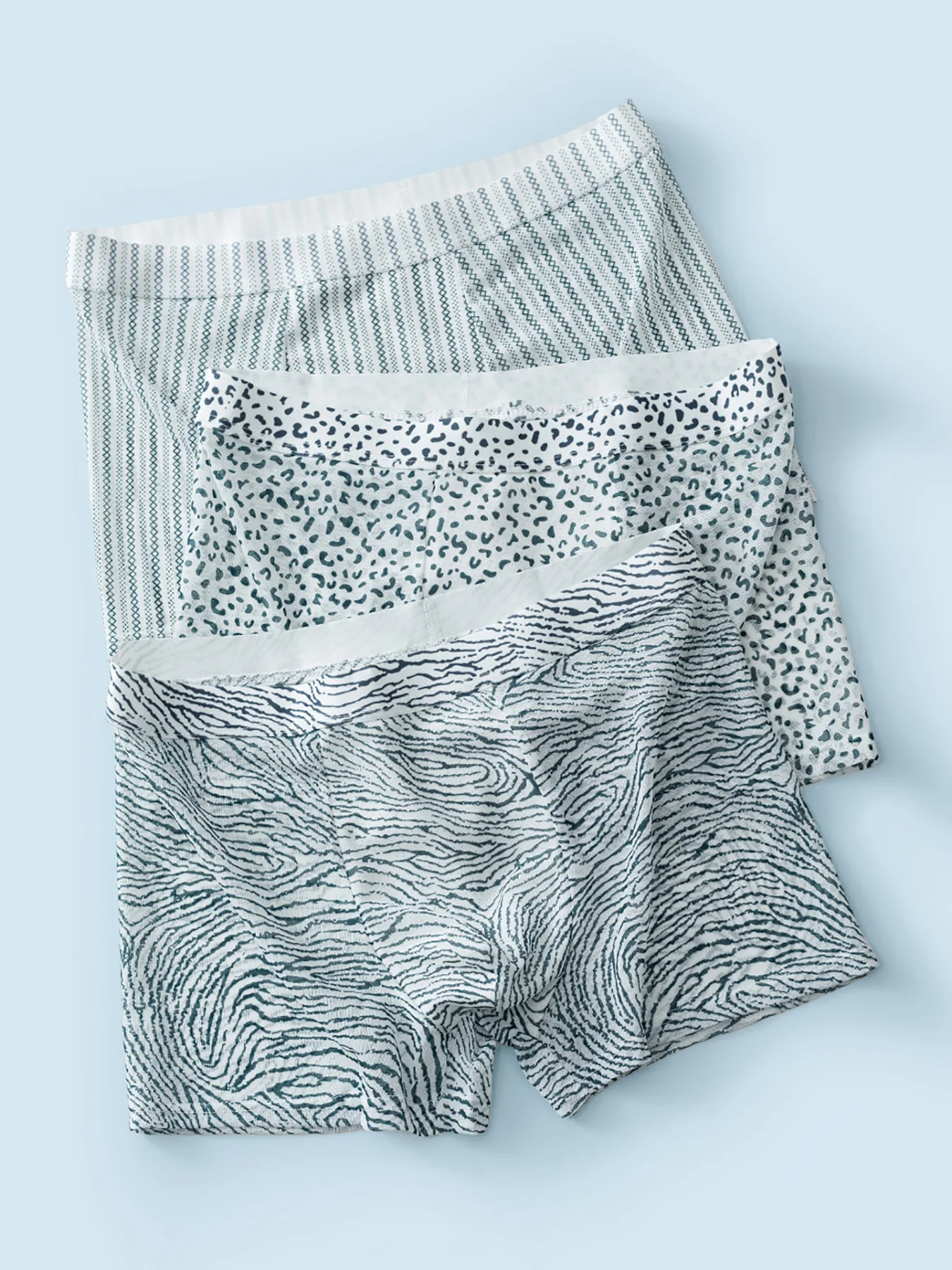 3-Piece Set! Sexy Wild Leopard Print Half through Ice Silk Flat Shorts Waist Stretch Quick Dry Boxer Shorts