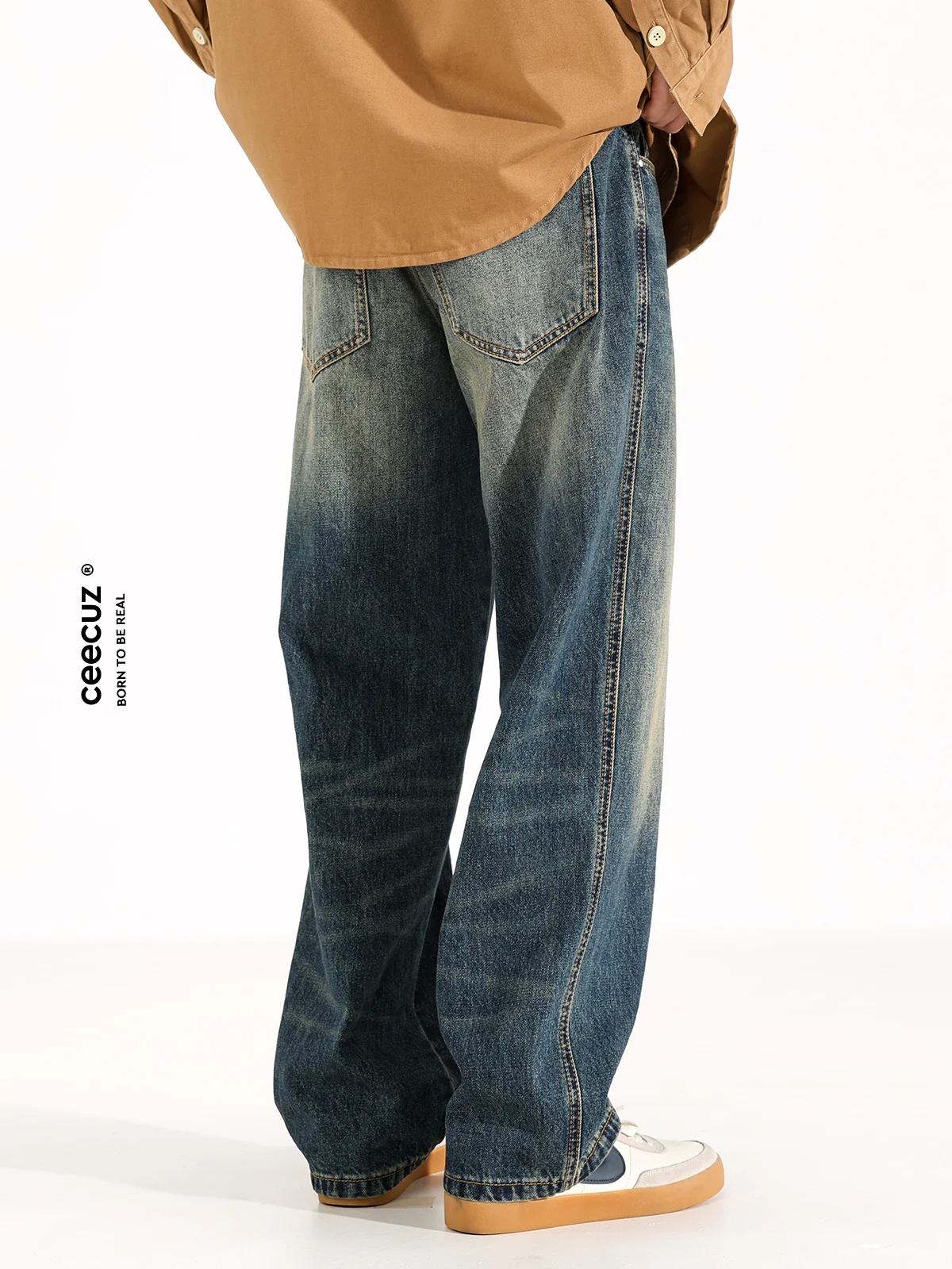 

Ceecuz American Sle Cleanfit Ретро Повседневные прямые джинсы с завышенной талией Мужские свободные широкие длинные брюки Молодежные модные весенне-осенние