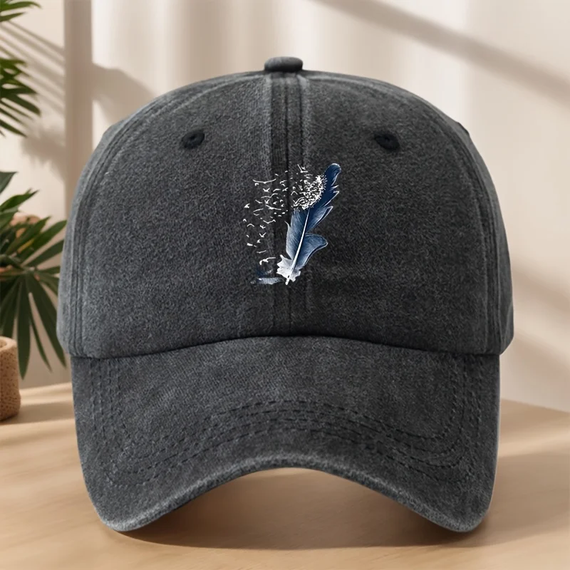 

Creative Feather Print Baseball Cap | Vintage Duckbill Hat, Soft Adjustable for Street Hip-Hop & Outdoor