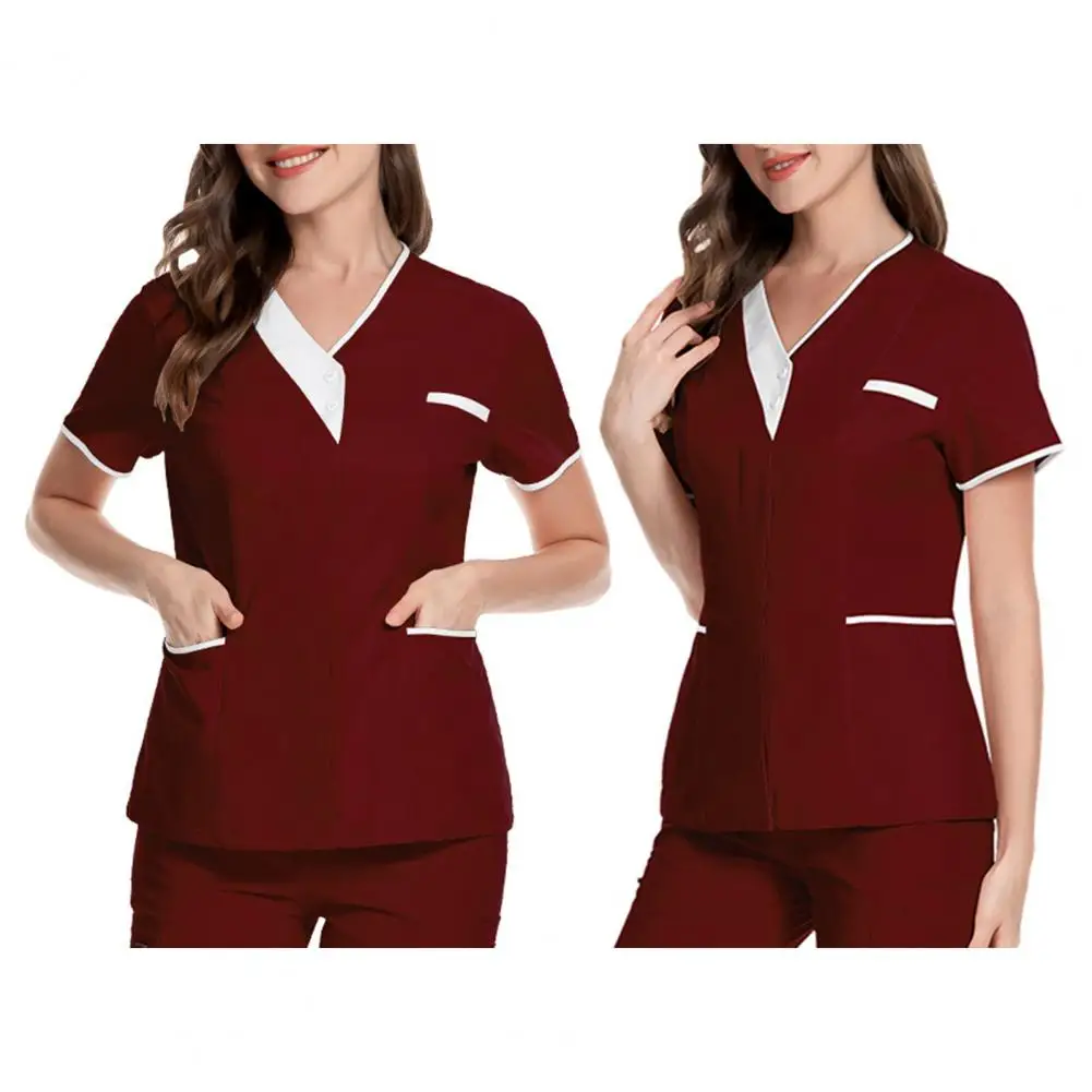 Verpleegkundige Uniform Scrubs Tops Vrouwen V-Hals Zakken Korte Mouw Pullover Uniformen Medische Verpleegkundige Werkkleding Werknemers