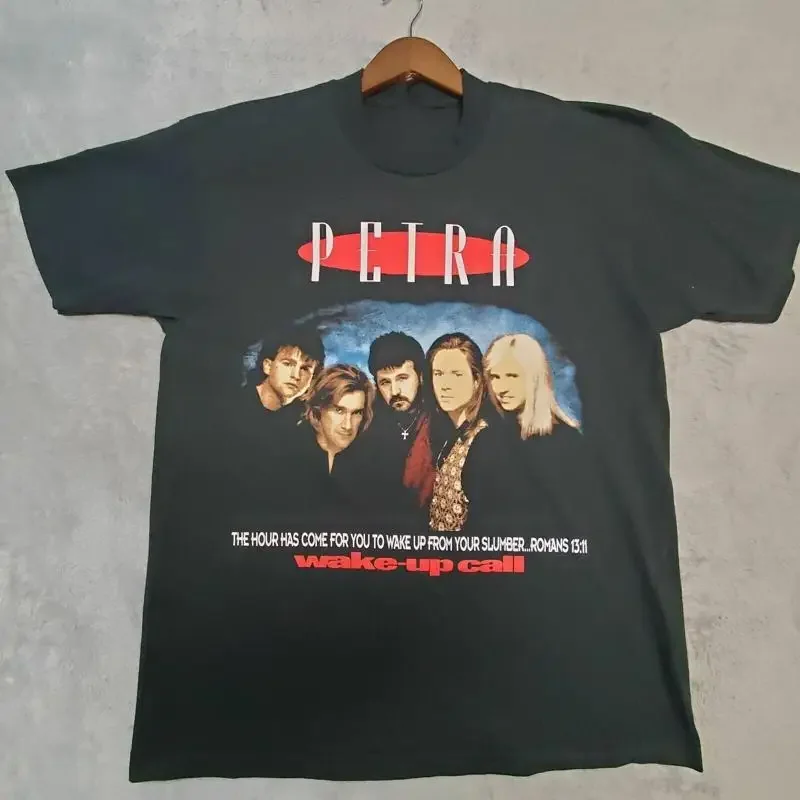 Vtg Petra Wake Up Call World Tour T-shirt en coton noir taille complète SG785