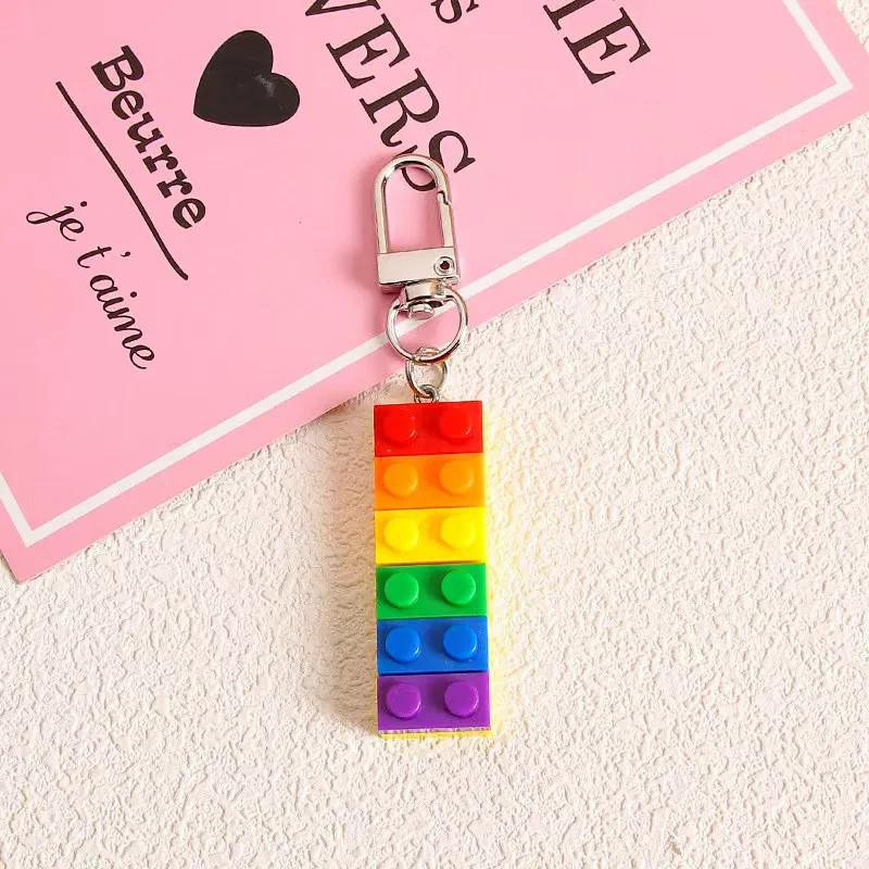 Rainbow Building Blocks Keychain, Friendship Gifts, Bag Accessories, Acrylic Alloy