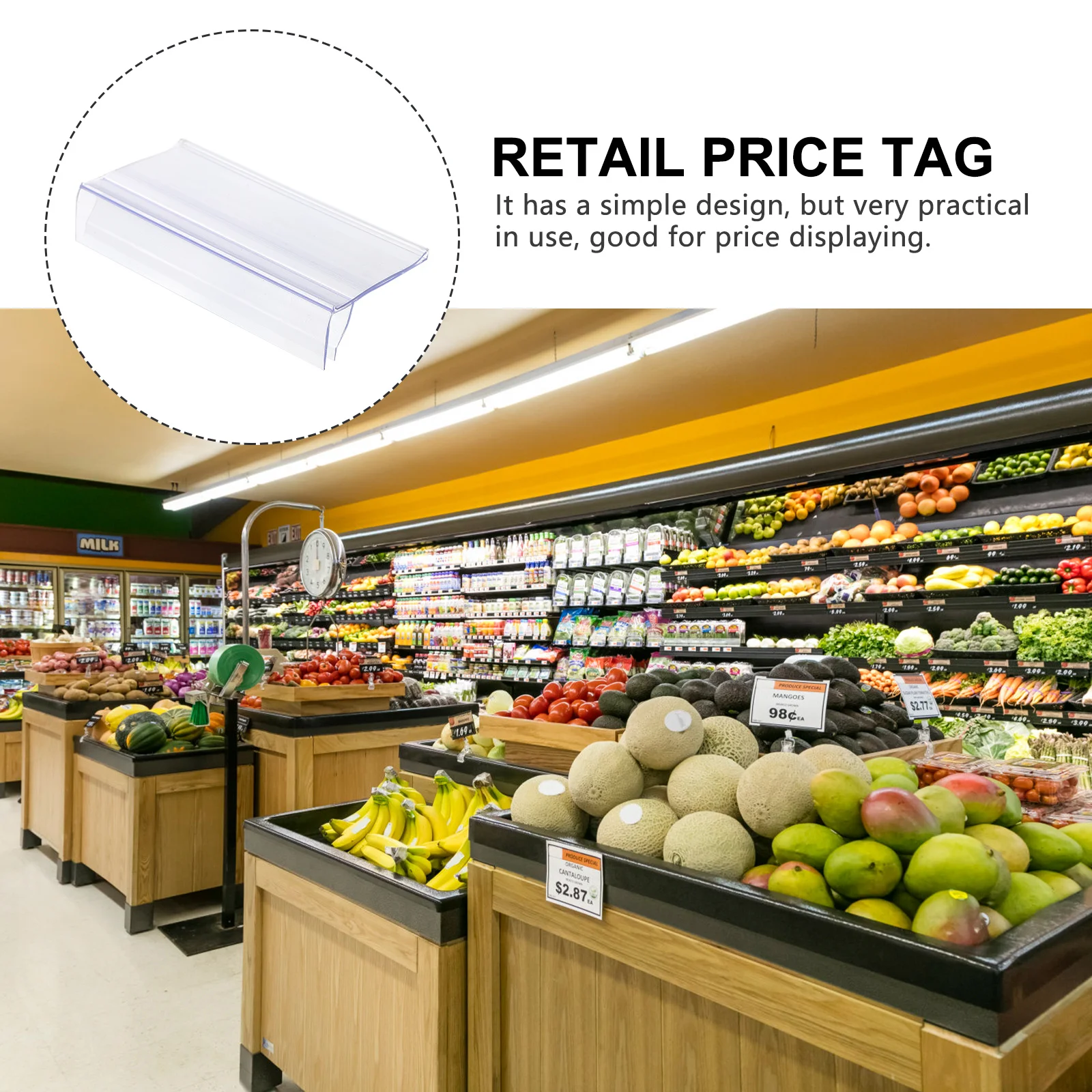 

30 Pcs Labels Plastic Tag Price Signs for Retail Store Display Clips Transparent Baskets