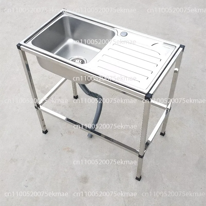 Kitchen Thickened Stainless Steel Sink Table Integrated Single Sink with Bracket Dishpan Washing Basin Sink